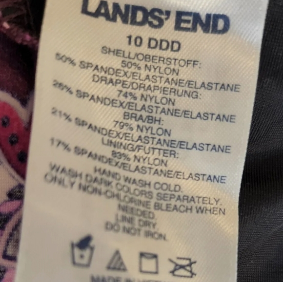 Lands' End Purple Paisley Tummy Control Swimsuit Dresskini Swim Dress!Size 10DDD - Picture 5 of 5